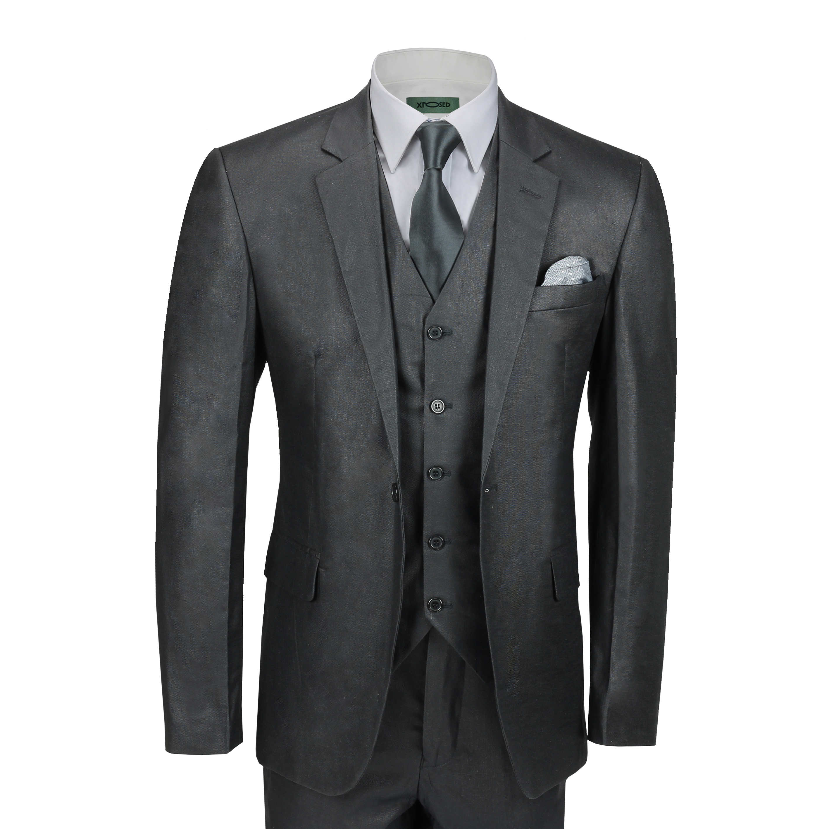 Mens 3 Piece Linen Cotton Suit Black Retro Tailored Fit Jacket